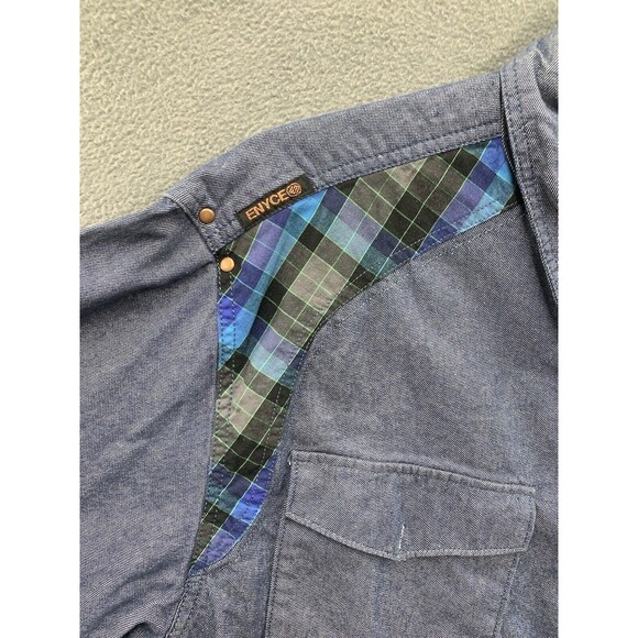 Enyce Button Down Casual Shirt Men XL Blue Plaid Accent Flap Pockets 100% Cotton - Picture 13 of 16